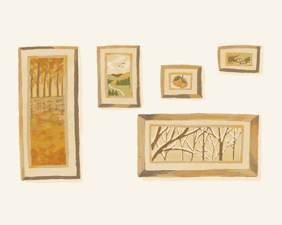 秋の風景の額縁、秋の風景を飾るイラスト