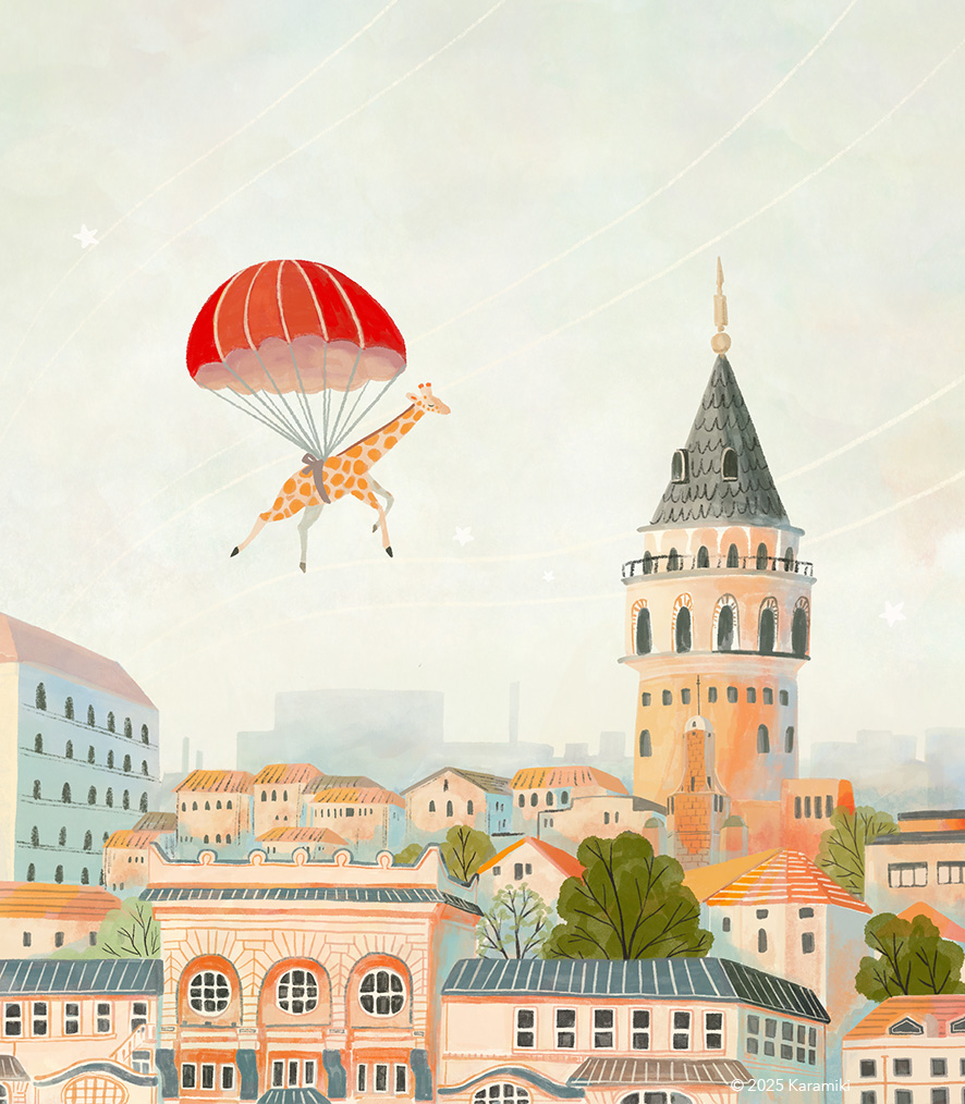 キリンとトルコのイスタンブールイラスト