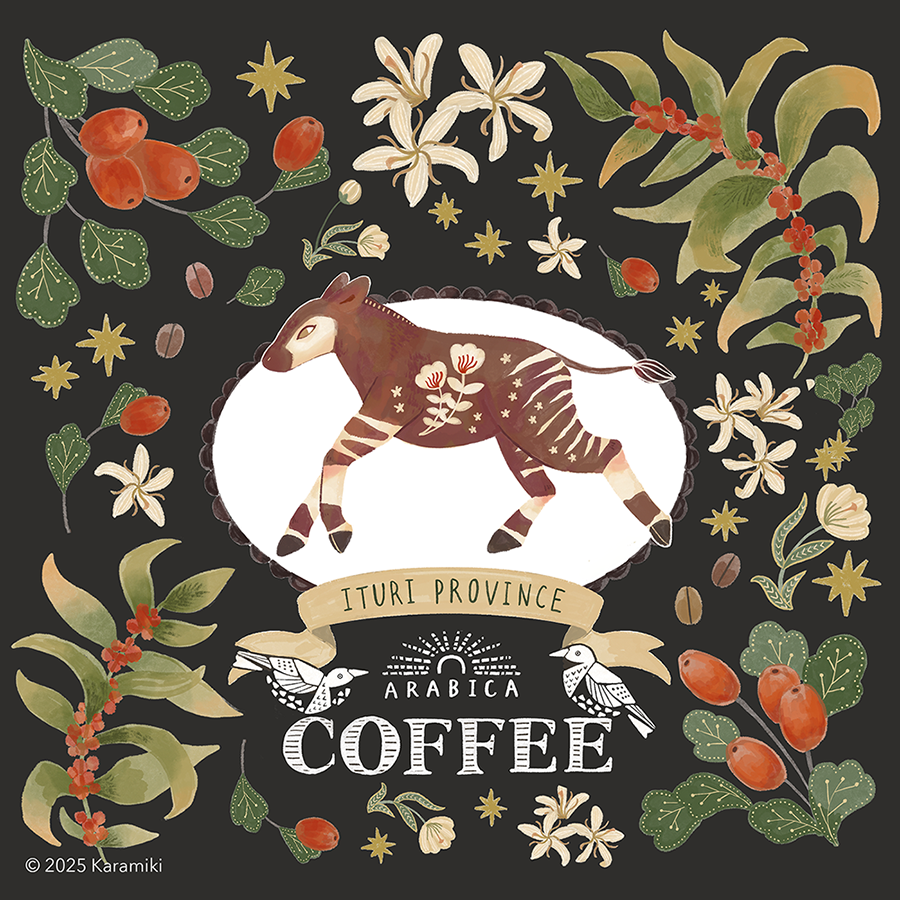 オカピとコーヒーの枝のパッケージモックアップ