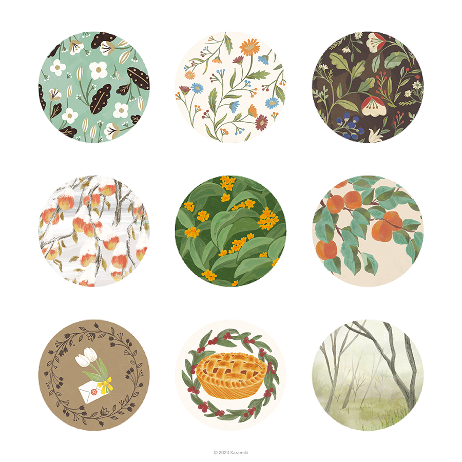 花柄、植物、パターンイラスト