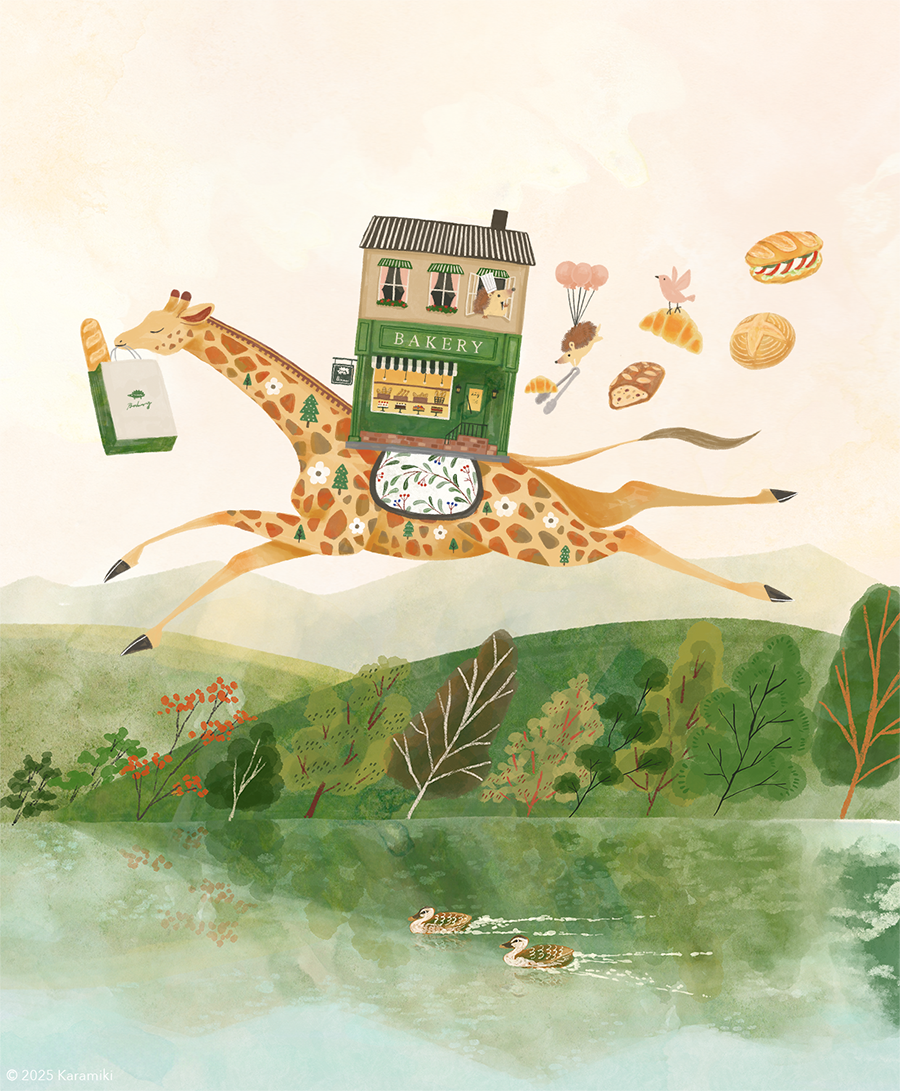 ハリネズミのパン屋さんとキリンの引っ越しやさんイラスト